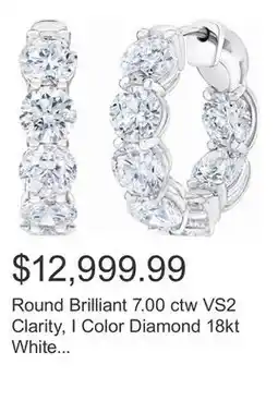 Costco Round Brilliant 7.00 ctw VS2 Clarity, I Color Diamond 18kt White Gold Hoop Earrings offer