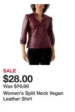 Belk Women's Split Neck Vegan Leather Shirt offer