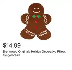Costco Brentwood Originals Holiday Decorative Pillow, Gingerbread offer