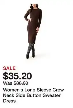 Belk Women's Long Sleeve Crew Neck Side Button Sweater Dress offer