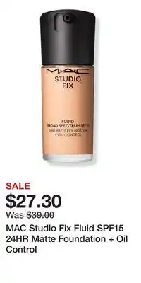 Ulta Beauty MAC Studio Fix Fluid SPF15 24HR Matte Foundation + Oil Control offer