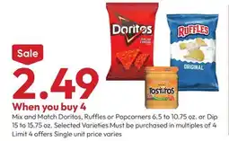 Stater Bros Doritos, Ruffles or Popcorners 6.5 to 10.75 oz. or Dip 15 to 15.75 oz offer