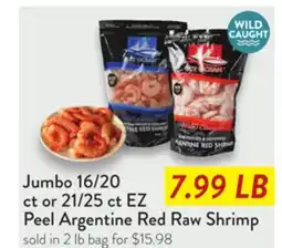 Fresh Thyme Jumbo 16/20 ct or 21/25 ct EZ Peel Argentine Red Raw Shrimp offer