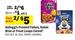 Meijer Kellogg's Frosted Flakes, Raisin Bran or Froot Loops Cereal offer