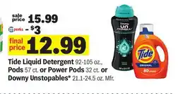 Meijer Tide Liquid Detergent 92-105 oz., Pods 57 ct. or Power Pods 32 ct. or Downy Unstopables offer