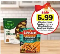 Meijer El Monterey Boxed Taquitos 18-24.15 oz. or Bibigo Potstickers, Dumplings or Wontons 20-24 oz offer