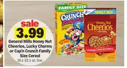 Meijer General Mills Honey Nut Cheerios, Lucky Charms or Cap'n Crunch Family Size Cereal offer