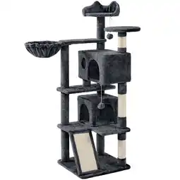 Walmart Yaheetech 57.4''H Cat Tree Tower Cat Tree with 2 Condos, Scratching Posts, Ramp, Dark Gray offer
