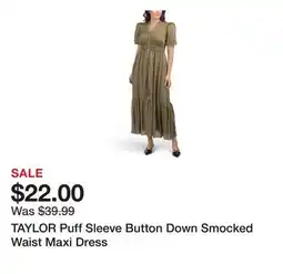 Marshalls TAYLOR Puff Sleeve Button Down Smocked Waist Maxi Dress offer