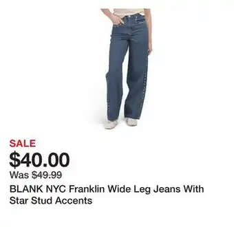 Marshalls BLANK NYC Franklin Wide Leg Jeans With Star Stud Accents offer