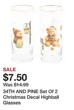 Marshalls 34TH AND PINE Set Of 2 Christmas Decal Highball Glasses offer