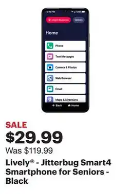 Best Buy Lively - Jitterbug Smart4 Smartphone for Seniors - Black offer