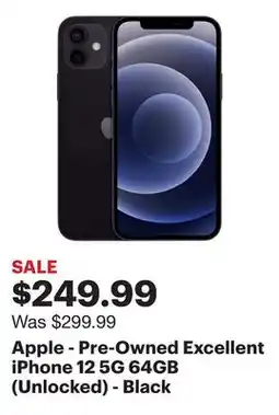 Best Buy Apple - Pre-Owned Excellent iPhone 12 5G 64GB (Unlocked) - Black offer