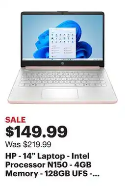 Best Buy HP - 14 Laptop - Intel Processor N150 - 4GB Memory - 128GB UFS - Pale Rose Gold offer