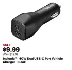 Best Buy Insignia - 40W Dual USB-C Port Vehicle Charger - Black offer