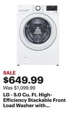 Best Buy LG - 5.0 Cu. Ft. High-Efficiency Stackable Front Load Washer with 6Motion Technology - White offer