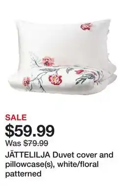 Ikea JÄTTELILJA Duvet cover and pillowcase(s), white/floral patterned offer