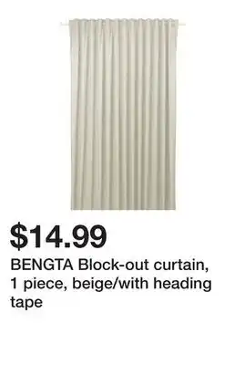 Ikea BENGTA Block-out curtain, 1 piece, beige/with heading tape offer