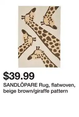 Ikea SANDLÖPARE Rug, flatwoven, beige brown/giraffe pattern offer