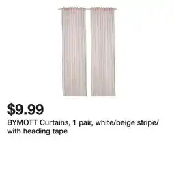 Ikea BYMOTT Curtains, 1 pair, white/beige stripe/with heading tape offer