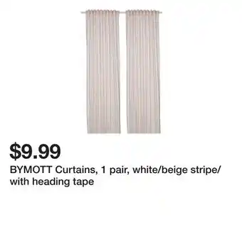 Ikea BYMOTT Curtains, 1 pair, white/beige stripe/with heading tape offer