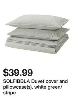 Ikea SOLFIBBLA Duvet cover and pillowcase(s), white green/stripe offer