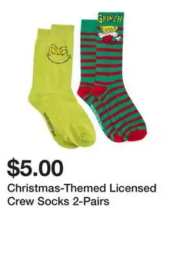 Five Below Christmas-Themed Licensed Crew Socks 2-Pairs offer