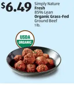 Aldi Simply Nature Fresh 85% Lean Organic Grass-Fed Ground Beef offer