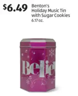 Aldi Benton's Holiday Music Tin with Sugar Cookies offer