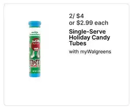 Walgreens Single-Serve Holiday Candy Tubes offer