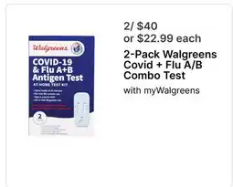 Walgreens 2-Pack Walgreens Covid + Flu A/B Combo Test offer