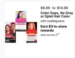 Walgreens Color Oops, No Gray or Splat Hair Color offer