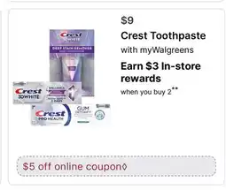 Walgreens Crest Toothpaste offer