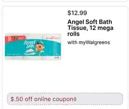 Walgreens Angel Soft Bath Tissue, 12 mega rolls offer