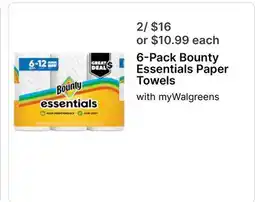 Walgreens 6-Pack Bounty Essentials Paper Towels offer