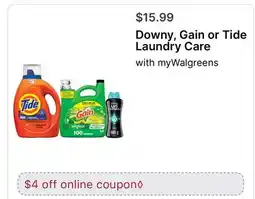 Walgreens Downy, Gain or Tide Laundry Care offer