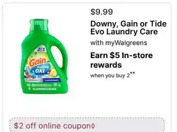 Walgreens Downy, Gain or Tide Evo Laundry Care offer