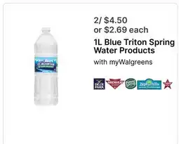 Walgreens 1L Blue Triton Spring Water Products offer