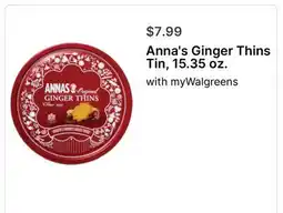 Walgreens Anna's Ginger Thins Tin, 15.35 oz offer