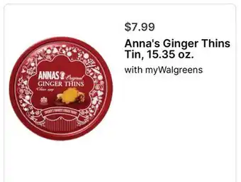 Walgreens Anna's Ginger Thins Tin, 15.35 oz offer