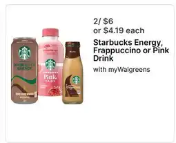 Walgreens Starbucks Energy, Frappuccino or Pink Drink offer