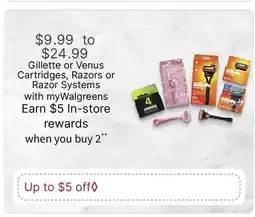 Walgreens Gillette or Venus Cartridges, Razors or Razor Systems offer