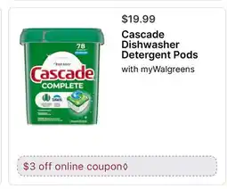 Walgreens Cascade Dishwasher Detergent Pods offer