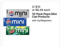 Walgreens 10-Pack Pepsi Mini Can Products offer