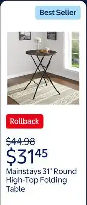 Walmart Mainstays 31 Round High-Top Folding Table, Walnut offer