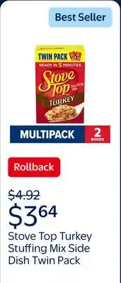 Walmart Stove Top Turkey Stuffing Mix Side Dish Twin Pack offer