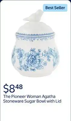 Walmart The Pioneer Woman Agatha Stoneware Sugar Bowl with Lid, Blue offer