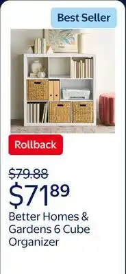 Walmart Better Homes & Gardens 6 Cube Organizer with Storage Cubbies, White Texture offer