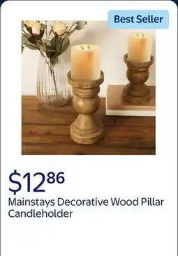 Walmart Mainstays Decorative Wood Pillar Candleholder, Teak offer
