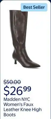 Walmart Madden NYC Women's Faux Leather Knee High Boots with Kitten Heel, Wide Calf Available offer